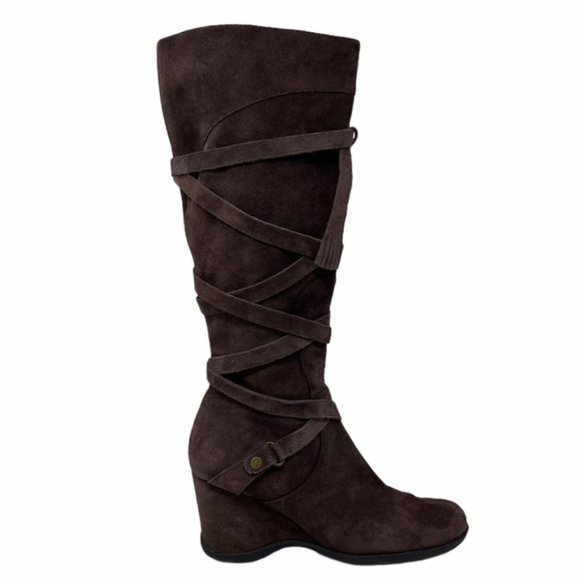 me too Shoes - Me Too Sydney Brown Suede Boots Wedge Heel